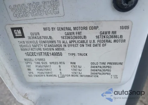 2006 Chevrolet Silverado 1500 Work Truck z USA, uszkodzony, nr VIN 1GCEC19T76E149050